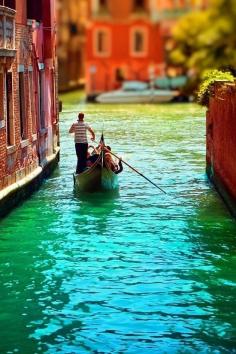 Gondola in Canal,  Venice, Italy.