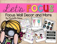 Focus Wall Decor Phonics Cards, Grammar Cards and Math Vocabulary but headers for your Focus Wall
