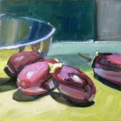 Painting of Silver Bowl and Purple Eggplant on by gretchenhancock, $100.00