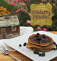 Coconut Flour Blueberry Pancakes from Primally Inspired #paleo #glutenfree