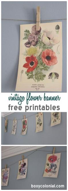 Flower Banner made with free printable vintage flowers