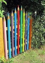 Log gate made into pencils. Pretty neat idea for childrens garden entrance or for preschool... but those ends need to be dulled! Ouch! :)    **Link is to a picture only site.. :/