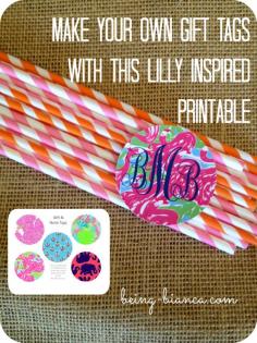 Make darling round Lilly Pulitzer inspired gift tags with this free printable.  #lilly #printable #prep