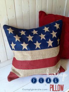 Burlap Flag Pillow - Burlap, Flag, Fourth of July, Pillow