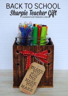 Back to School Sharpie Teacher Gift - LOVE that DIY ruler mason jar caddy & cute saying!
