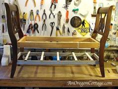 Way idea to repurpose broken chairs. Don't throw out the broken chair - use it! This is just awesome! Turn broken chairs into a bench - great way to reuse broken chairs! This is part of the finished project.