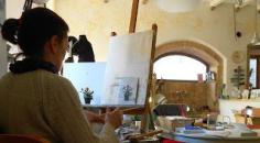 I love painting at the easle when it's cool outside. #painting #umbria