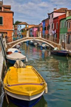 Yellow Boat in Burano, Italy