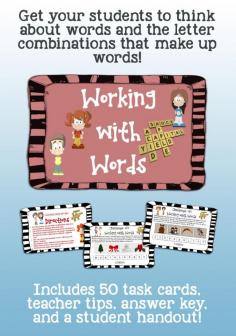Word Work Task Cards: Four Pictures Equals One Word (50 Cards) – Get your students to think about words and the letter combinations that make up words!