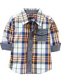 Plaid Roll-Sleeve Shirts for Baby