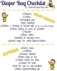 FREE Printable - Diaper Bag Checklist! Perfect for new moms or to go with a baby shower gift!