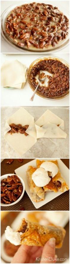 Pecan Pie Egg Rolls. Fun twist on a traditional dessert.