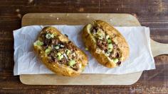 Brisket-and-cheese-stuffed jumbo potatoes. You can thank us later.
