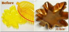 Spray paint a plastic Fall leaf from the dollar store then add a little Rub 'n Buff for highlights for a beautiful finish!