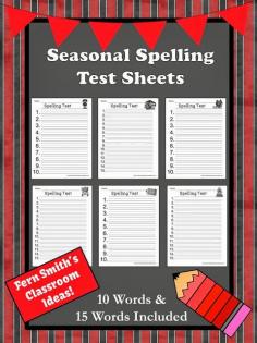 Fern Smith's #FREE Seasonal Spelling Test Printables #ClassroomFreebies