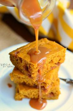 Pumpkin Caramel Blondies  | willcookforsmiles... #pumpkin #caramel #dessert