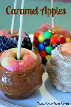 These gourmet caramel apples are AMAZING! She gives specific recipes for making each kind.. a must do activity this time of year!