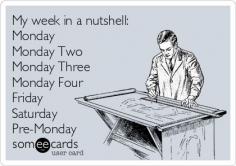 My week in a nutshell: Monday Monday Two Monday Three Monday Four Friday Saturday Pre-Monday