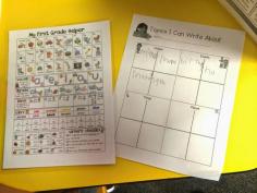 Writing topics sheet and using the First Grade Helper for sounds.
