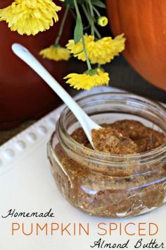 Homemade pumpkin spiced almond butter from Primally Inspired. So good on apples. #paleo #healthy