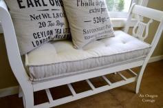 Way idea to repurpose broken chairs. Don't throw out the broken chair - use it! This is just awesome! Turn broken chairs into a bench - great way to reuse broken chairs! This idea also has a tufted mattress type pad for comfort! Total re-do DIY idea!