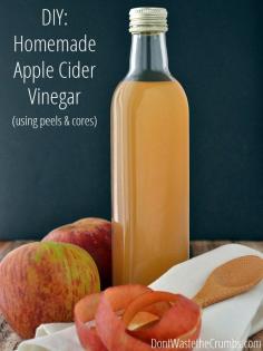 
                        
                            This incredibly simple tutorial for homemade apple cider vinegar starts with unused apple peels and cores and in 2-3 weeks, makes delicious ACV!  Considering the peels & cores were trash anyway, it's making apple cider vinegar for free! :: DontWastetheCrumb...
                        
                    