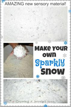 Make Your Own Sparkly Snow- Sparkle snow is so fun!  It is cold, super fluffy, mold-able, and SO SOFT!