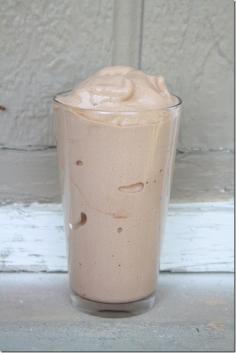 
                    
                        Protein shake that tastes like Wendy's Frosty! Hmmm...  3/4 cup (6 ounces) almond milk (or milk of your choice) about 15 ice cubes, 1 scoop vanilla protein powder, 1-2 TB unsweetened cocoa powder, sweetener of choice (1/4 of a frozen banana or stevia).
                    
                
