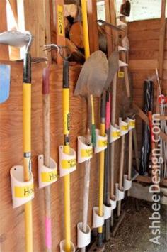
                    
                        Storage tip: Give each of your long-handled landscape tools a home of their own with leftover pieces of plastic PVC plumbing pipe #Pin the Season
                    
                