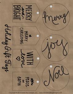 
                    
                        Free printable holiday gift tags on kraft paper. Easy to print out and add to your Christmas packages. Makes your wrapping look great!
                    
                