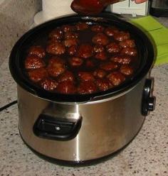 
                    
                        1 Jar of Grape Jelly, I bottle of Sweet Baby Rays BBQ Sauce. Pack of Frozen Meatballs. Cook in Crockpot for 6 hours. I look for this recipe everytime and never find it. Now I know.
                    
                