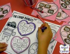 
                    
                        Valentine math centers for skip counting, adding tens and hundreds, place value, time, measurement word problems and comparing lengths. For second and third grade with The Candy Bandit!
                    
                