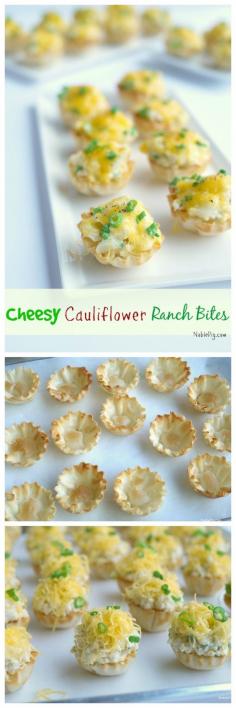 
                    
                        Cheesy Cauliflower "Ranch" Bites, the perfect apetizer for any type of entertaining from NoblePig.com.
                    
                