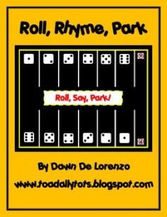 
                    
                        Roll, Rhyme, Park is a fun version of Roll, Say, Keep.  There are 48 picture cards depicting CVC words.  Player roll a die, select a card and make a rhyme for the picture shown.  If correct, they park a car in their parking lot.  The first player to fill their parking lot wins! $
                    
                