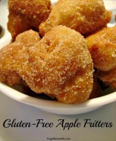 
                    
                        Gluten-Free Apple Fritters. Fluffy inside, chok full of juicy apple bits, diciously crispy on the outside, and rolled in cinnamon sugar.
                    
                