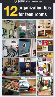 
                    
                        12 smart tips for organizing teen rooms is filled with budget friendly practical ideas for keeping a teen clutter free and organized in their bedroom. www.H2OBungalow.com
                    
                