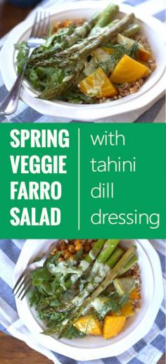 
                    
                        Roasted Veggie Farro Salad with Creamy Dill Tahini Dressing
                    
                