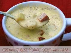 
                    
                        Cream Cheese Potato Soup (with ham)- an easy, creamy soup. Special enough for guests but simple enough to serve any time! Can easily be made meatless.
                    
                