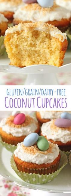 
                    
                        These coconut cupcakes are made with coconut and almond flour and have an amazing texture! And as a bonus, they’re gluten-free, grain-free and dairy-free.
                    
                