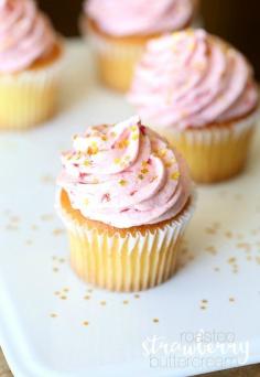 
                    
                        Roasted Strawberry Buttercream...super creamy, perfectly sweet frosting!
                    
                