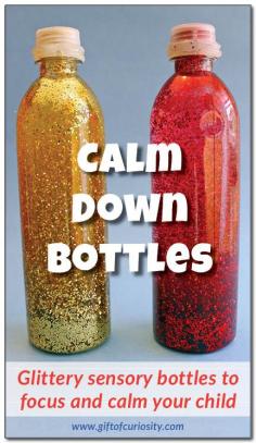 
                    
                        Glittery calm down bottles to help focus and calm your child #sensory || Gift of Curiosity
                    
                