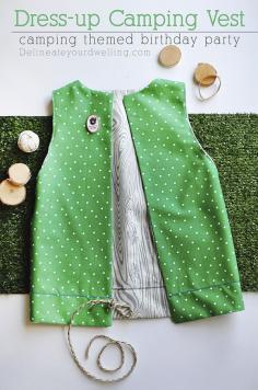 
                    
                        How to sew a FUN kid friendly Dress-up Camping Vest!  My son hasn't taken it off since I finished.  I think it's a winner for his Camping themed party! Delineateyourdwel...
                    
                