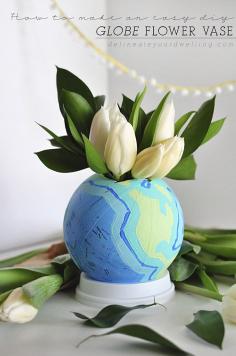 
                    
                        Greatest Upcycle project ever! A DIY Globe Flower Vase, so fun to create and a great way to add color to your table. Delineateyourdwel...
                    
                