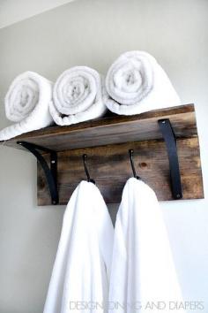 
                    
                        Rustic DIY Towel Organizer and Rack! Saves space and looks really easy to make. Tutorial included. via @Taryn H H {Design, Dining + Diapers}
                    
                