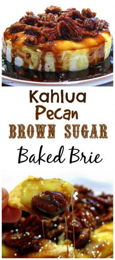 
                    
                        Kahlua-Pecan-Brown Sugar Baked Brie, the perfect appetizer for your next gathering from NoblePig.com
                    
                