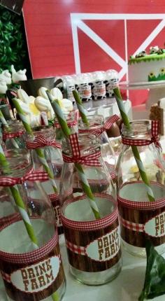 
                    
                        Milk bottle drinks at a farm birthday party! See more party ideas at CatchMyParty.com!
                    
                