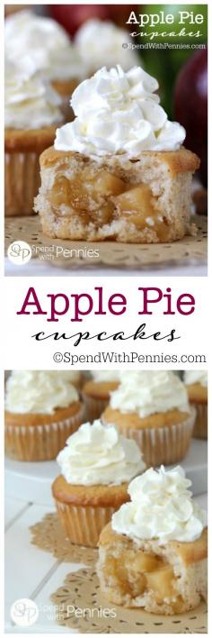 
                    
                        Apple Pie Cupcakes!! Our favorite cupcakes ever! Soft fluffy cinnamon cupcakes with a surprise apple pie filling in the center! These are SO easy to make!)
                    
                