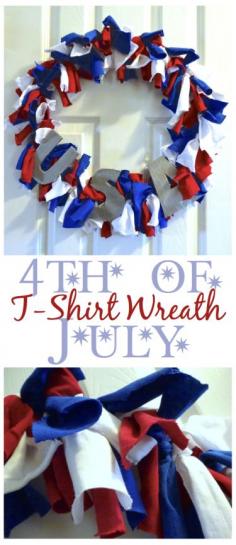
                    
                        Upcycle your old T-Shirts to make a patriotic Fourth of July wreath -- an easy craft perfect to do with kids!
                    
                