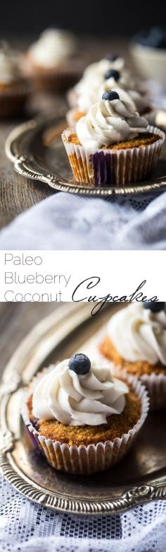 
                    
                        Blueberry Gluten Free Cupcakes with Coconut Cream – These cupcakes mixed with fresh blueberries and topped with coconut cream are a healthier, Paleo-friendly dessert that is perfect for Summer! | Foodfaithfitness.com | Taylor | Food Faith Fitness
                    
                