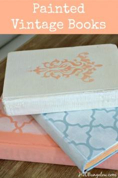 
                    
                        Paint and stencil vintage books in seasonal colors for a new twist on decorating with old items.  H2OBungalow
                    
                